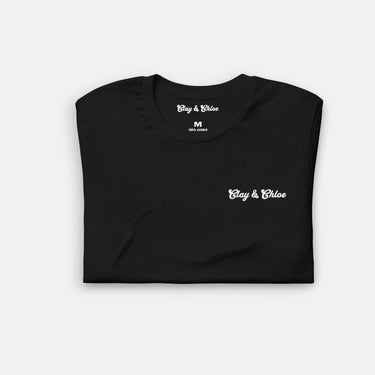clay and Chloe logo tee on black shirt