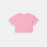 pink crop top with yellow font clay and Chloe logo with palm tree