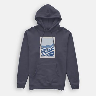 women's dark gray comfy hoody with box logo of abstract ocean print