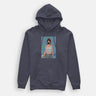 box logo hoody with graphics, a woman wearing a mask holding cleaning products