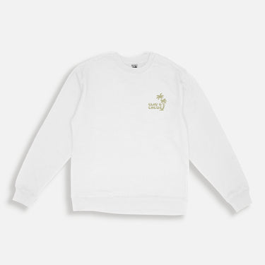 white sweatshirt clay and Chloe logo with palm