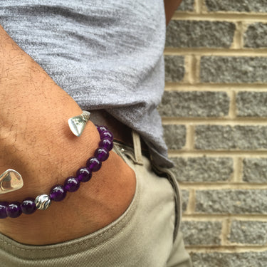 purple bead bracelet hand made for men