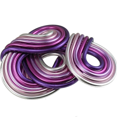 Purple, lavender, lilac, pink, and silver color anodized aluminum wire wrap ring.