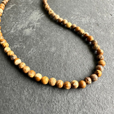 picture jasper brown and beige and black detail beads necklace for men