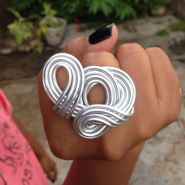 Silver anodized aluminum wire wrap ring.
