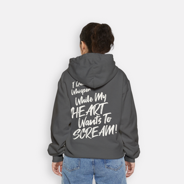 Heavyweight cotton fleece fabric hoodie with paragraph on the back