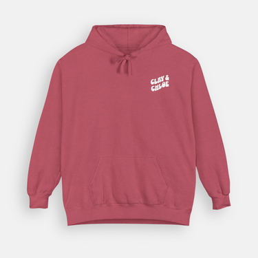 heavy weight fleece hoodie with clay and Chloe logo on the chest