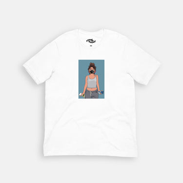 white graphic tee