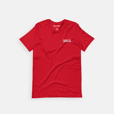 red short sleeve tee with logo on chest