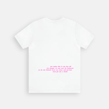 Cotton t shirt with a cute paragraph phrase off centered on the back