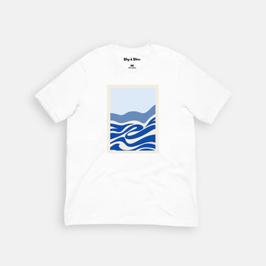 white cotton t-shirt with box logo of ocean waves