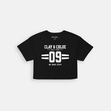 black clay and Chloe crop top logo 