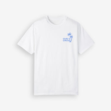 white clay and Chloe with palms logo on cotton shirt