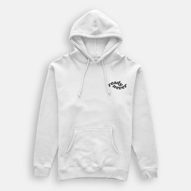 white kangaroo pocket thick fleece hoody with logo