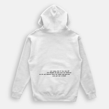 white hoody warm with paragraph on the back