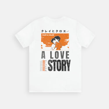 white graphic tee shirt a love story 