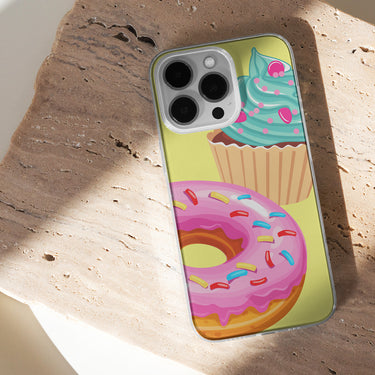 bright colorful donut and cupcake clear iPhone 15 pro clear case