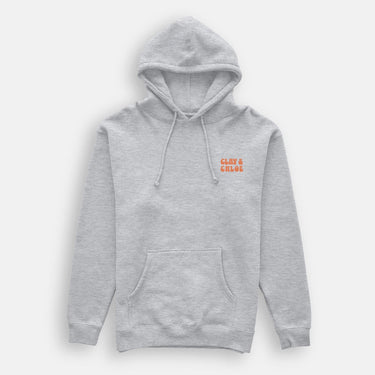 double lined heather gray hoodie with clay and Chloe logo