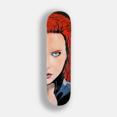 Black widow scarlet Johansen hand drawn and painted portrait on skate board wall art