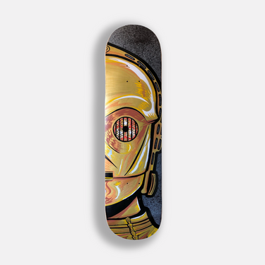 c3 po hand drawn and painted skate board wall art