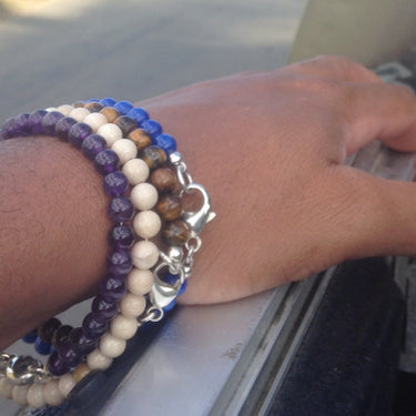 NATURAL FOSSIL JASPER BEAD BRACELET on model