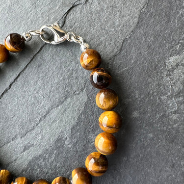 TIGER'S EYE BEAD BRACELET with sterling silver lobster clasp