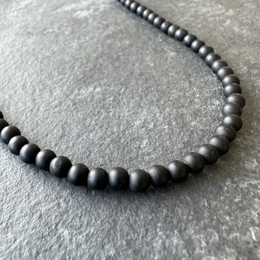 close up of 4mm black beads necklace for men