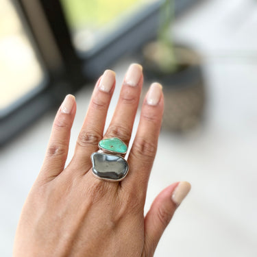 TURQUOISE and HEMATITE RING handmade sterling silver ring