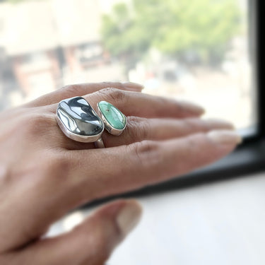 TURQUOISE and HEMATITE RING handmade sterling silver handmade ring