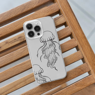 line drawing of JELLYFISH IPHONE 15 pro CLEAR CASE