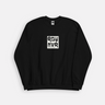 black crewneck sweatshirt with rdy nvr box logo inactive wear