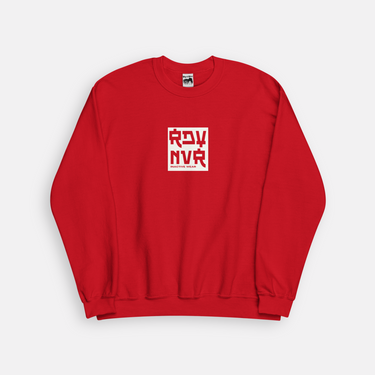 red ready never box logo crewneck 