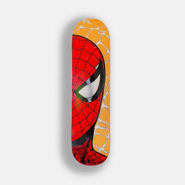 Spiderman hand painted on skateboard for wall art