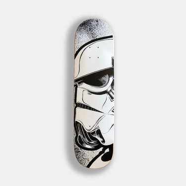 storm trooper hand painted on skateboard for wall art