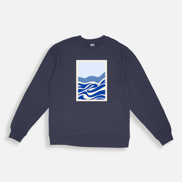 abstract ocean waves sweatshirt classic navy on the front