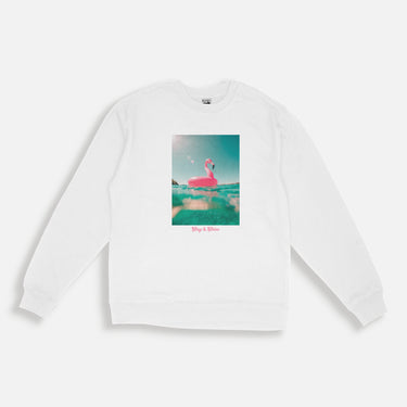 flamingo floating in pool CREWNECK SWEATSHIRT