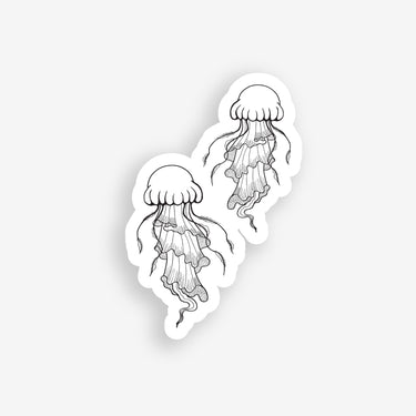 two minimalist jelly fish black and white sticker