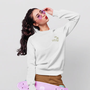 comfy white palm crewneck sweatshirt clay and chloe