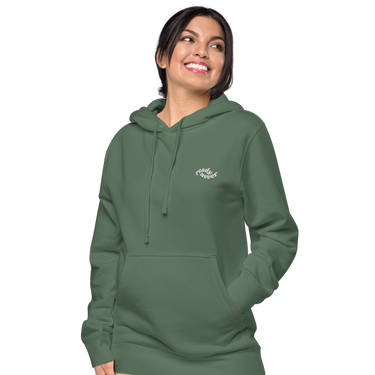 model wearing alpine green ready never hoody