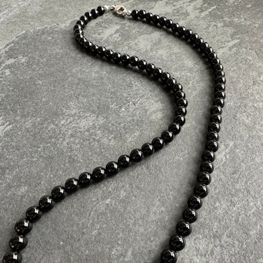 minimalist black onyx bead necklace for him