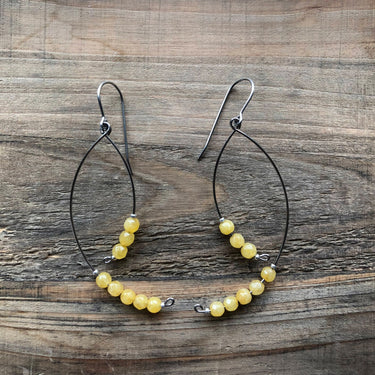 FACETED YELLOW JASPER BEADS DANGLE EARRINGS