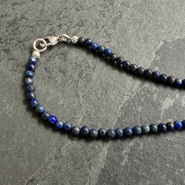close up of sterling silver clasp on BEAD NECKLACE WITH LAPIS LAZULI