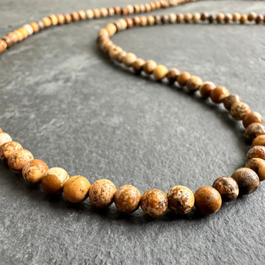 close up bottom view of BEAD NECKLACE WITH PICTURE JASPER