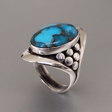 Turquoise stone infused with copper Sterling silver  21mm x 28mm mens ring