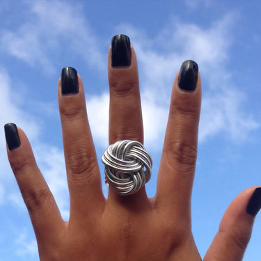 Silver anodized aluminum wire wrap ring.