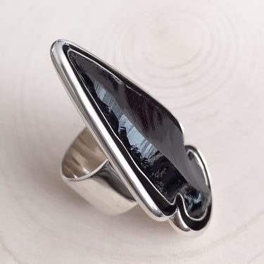 black stone black arrowhead sterling silver ring 