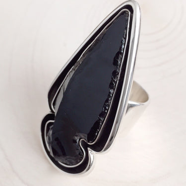 hand made black arrowhead sterling silver ring 