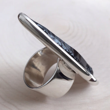 long gemstone black arrowhead sterling silver ring 