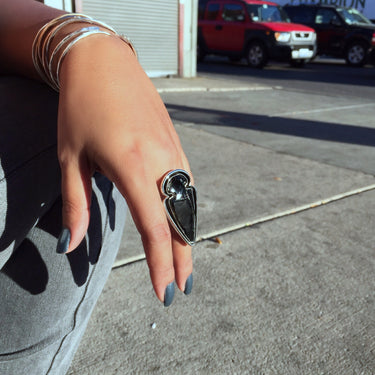 wearable art black arrowhead sterling silver ring 