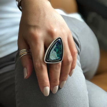 stunning one of a kind sterling silver CHRYSOCOLLA FOSSATO RING